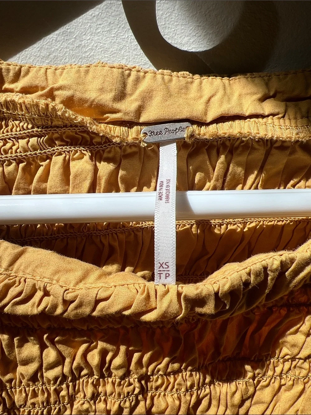 Free People Smocked Peplum Long-Sleeve Top — Mustard Yellow